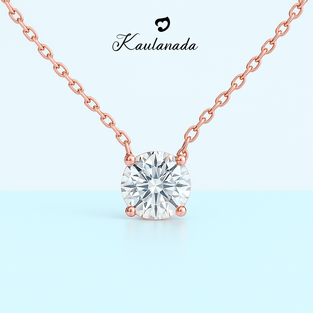 Kaulanada Kalung Wanita Zircon Solitaire (7mm) Emas Gold Plated | Pendant Necklace Simple Elegan | Gold / Silver / Rose Gold