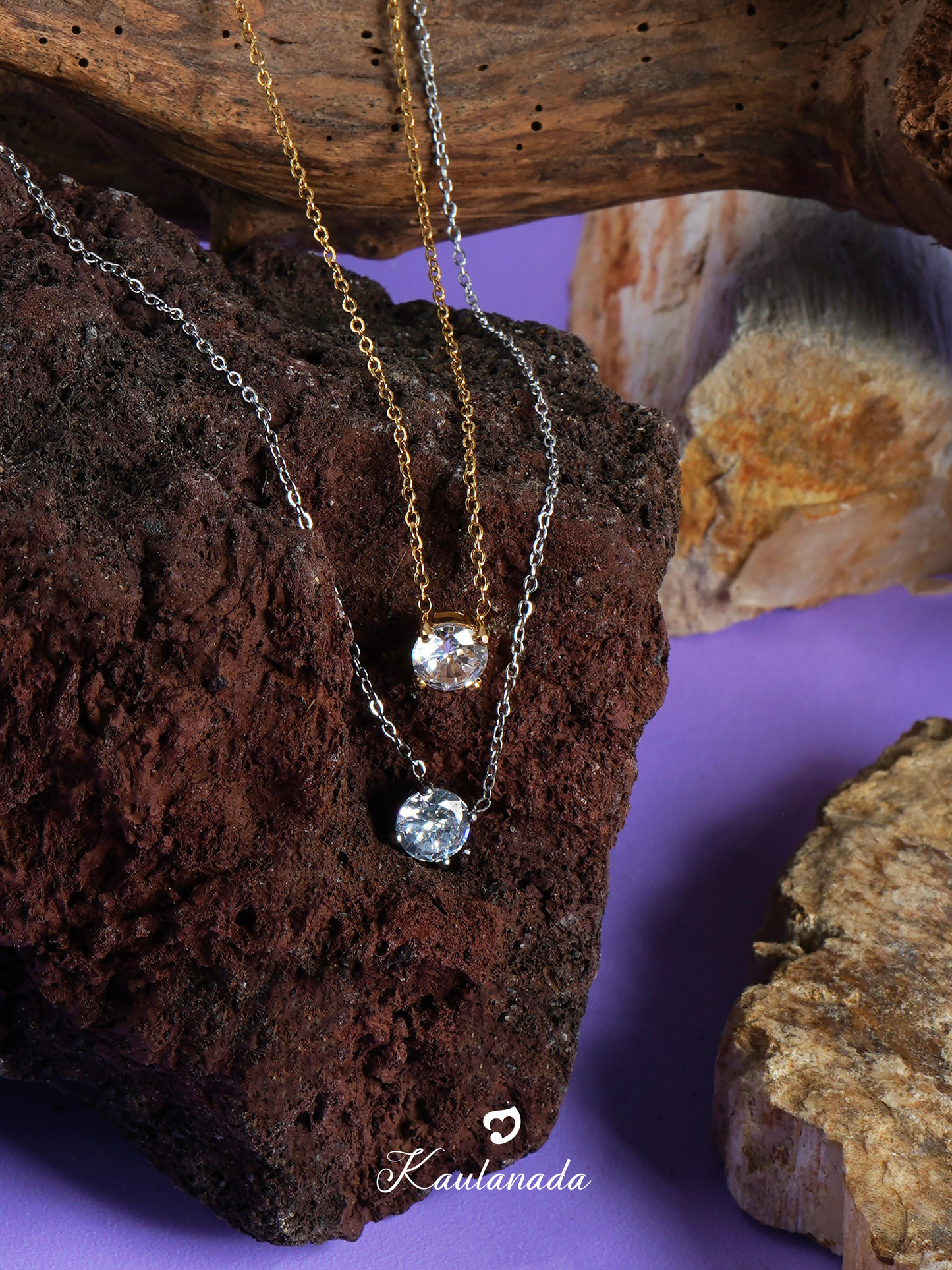 Kaulanada Kalung Wanita Zircon Solitaire (7mm) Emas Gold Plated | Pendant Necklace Simple Elegan | Gold / Silver / Rose Gold