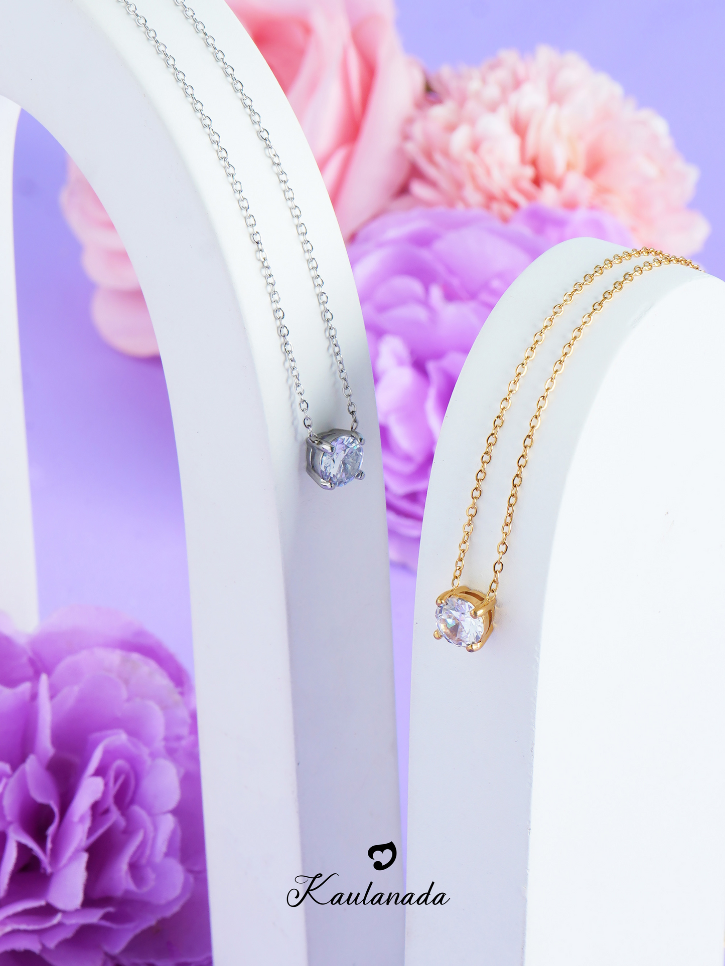 Kaulanada Kalung Wanita Zircon Solitaire (7mm) Emas Gold Plated | Pendant Necklace Simple Elegan | Gold / Silver / Rose Gold