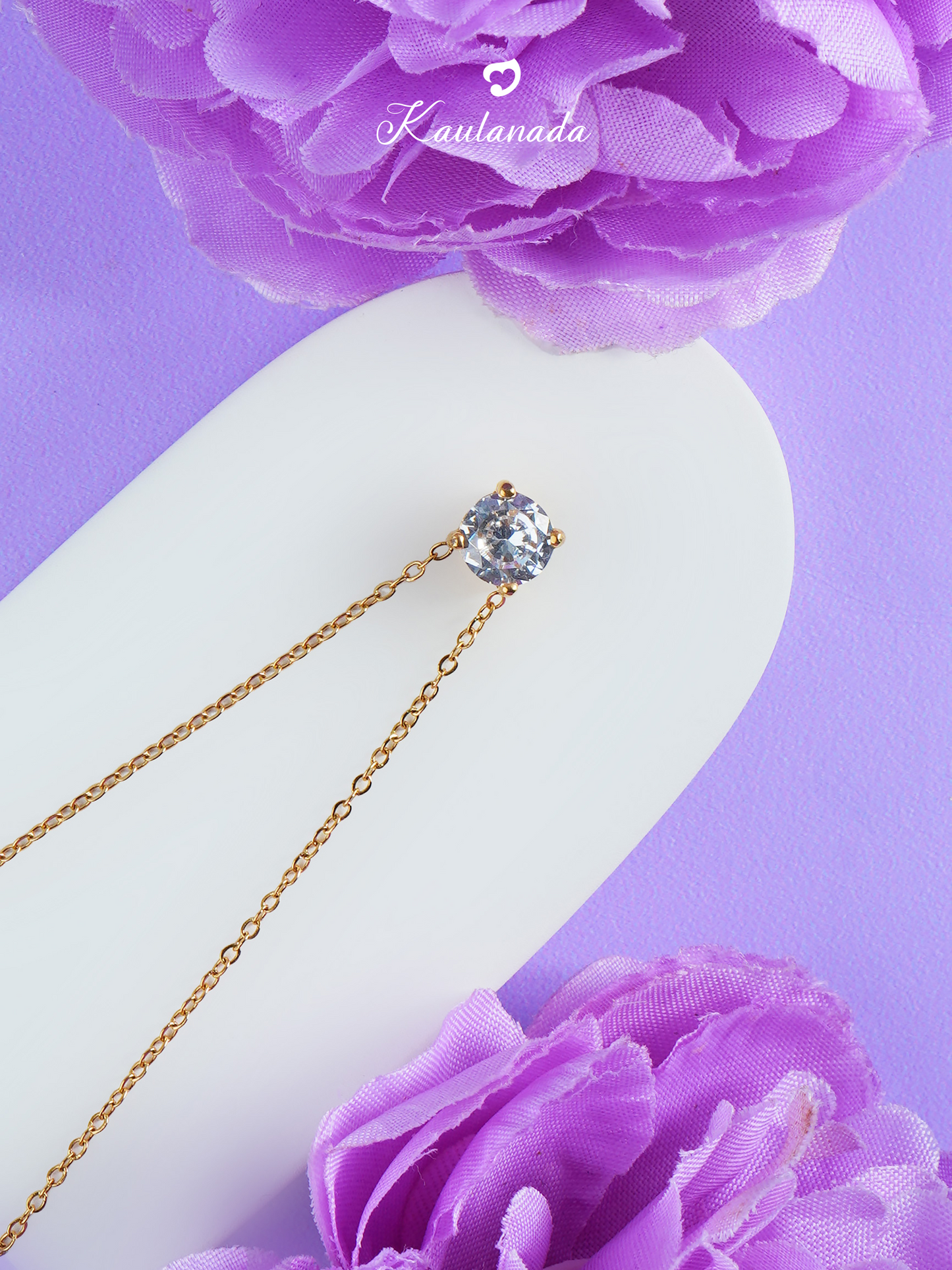 Kaulanada Kalung Wanita Zircon Solitaire (7mm) Emas Gold Plated | Pendant Necklace Simple Elegan | Gold / Silver / Rose Gold