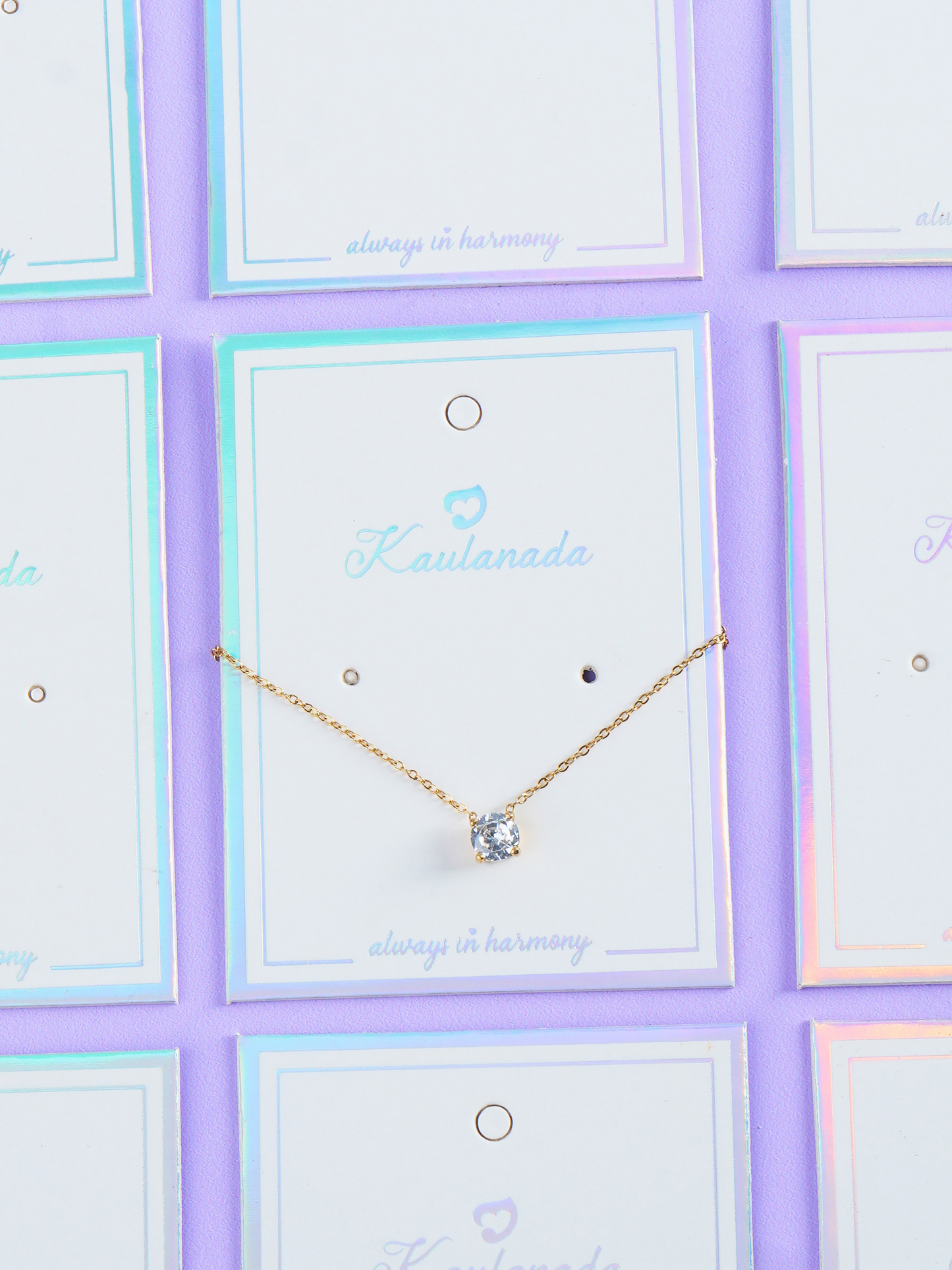 Kaulanada Kalung Wanita Zircon Solitaire (7mm) Emas Gold Plated | Pendant Necklace Simple Elegan | Gold / Silver / Rose Gold