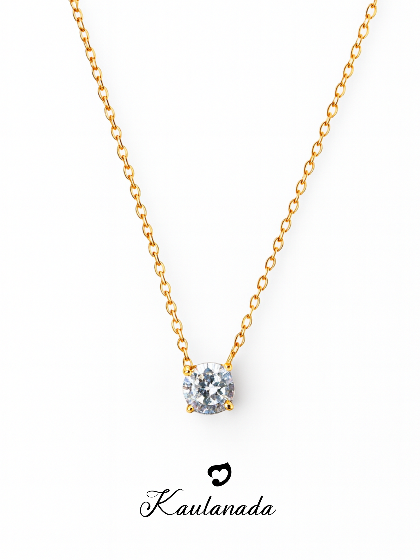 Kaulanada Kalung Wanita Zircon Solitaire (7mm) Emas Gold Plated | Pendant Necklace Simple Elegan | Gold / Silver / Rose Gold