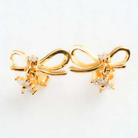 Sterling Silver Zircon Bow Knot Ear Studs with 925 Silver Sterling Posts | Anting Stud Wanita