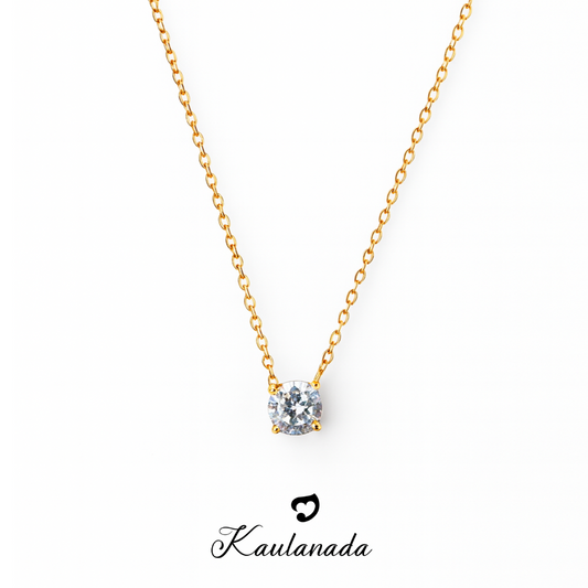 Kaulanada Kalung Wanita Zircon Solitaire (7mm) Emas Gold Plated | Pendant Necklace Simple Elegan | Gold / Silver / Rose Gold