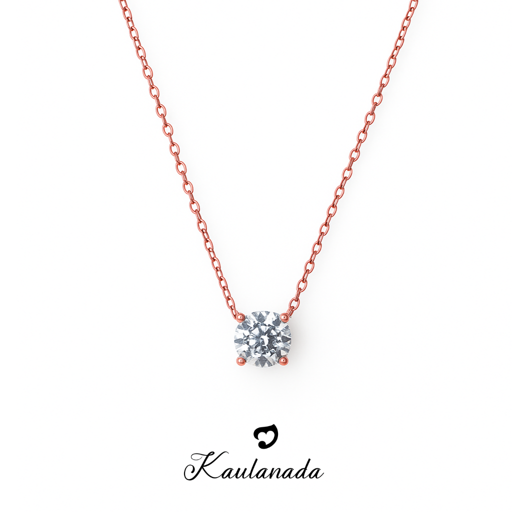 Kaulanada Kalung Wanita Zircon Solitaire (7mm) Emas Gold Plated | Pendant Necklace Simple Elegan | Gold / Silver / Rose Gold