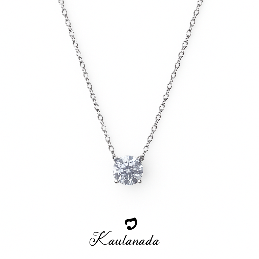 Kaulanada Kalung Wanita Zircon Solitaire (7mm) Emas Gold Plated | Pendant Necklace Simple Elegan | Gold / Silver / Rose Gold
