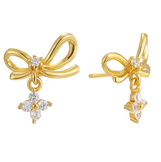 Sterling Silver Zircon Bow Knot Ear Studs with 925 Silver Sterling Posts | Anting Stud Wanita